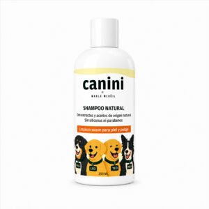 Shampoo para perros Canini by Marla Mergil con extractos y aceites de origen natural para limpieza suave del pelaje.