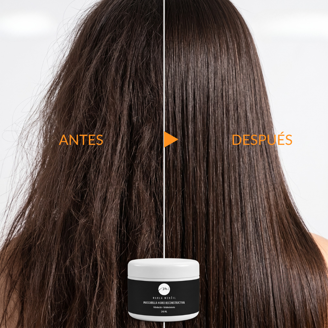Mascarilla Hidro Reconstructiva Marla Mergil para hidratar y suavizar el cabello.