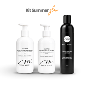 Kit Summer Glow Capilar Marla Mergil con shampoo reconstructor, acondicionador reconstructor y leave in hidratante anti frizz.